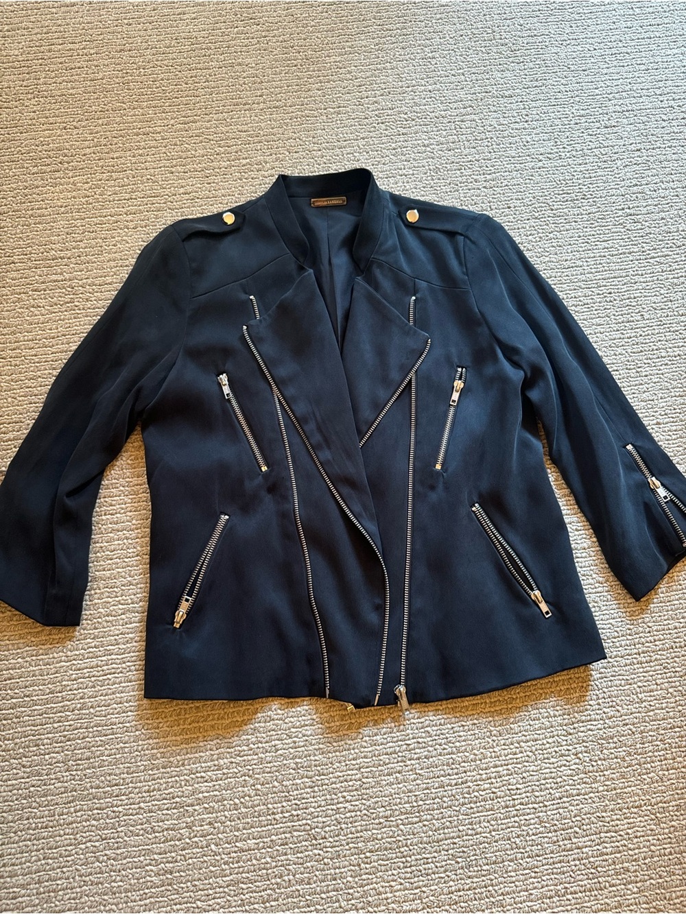 Loeffler Randall Black Zip-Trim silk Moto Jacket